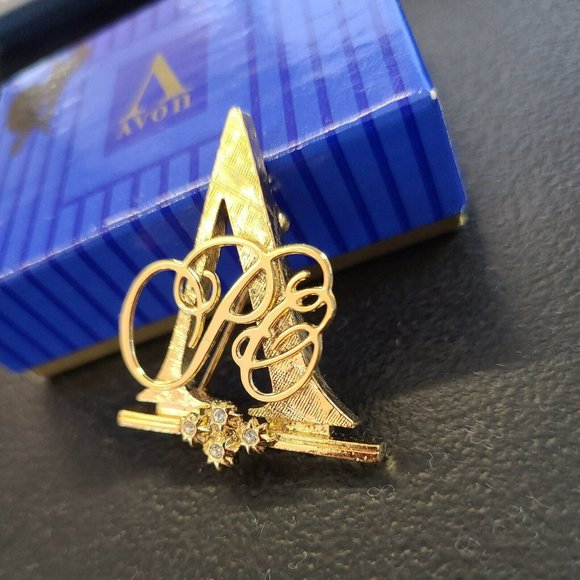 Vintage 1992 Avon Goldtone & Clear Rhinestone President's Club Pin Script A - Picture 2 of 7